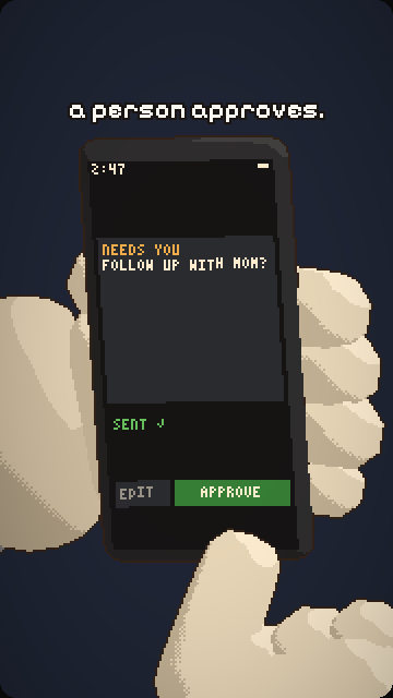 A gloved thumb tapping approve on a phone