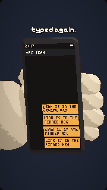 A phone held in the glove, the same message sent three times