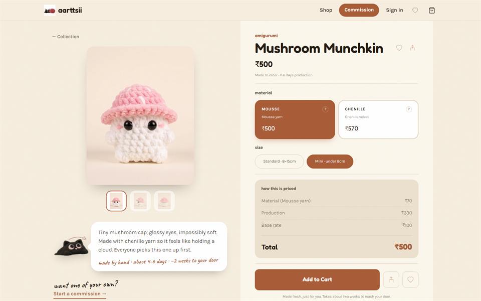 An aarttsii product page.
