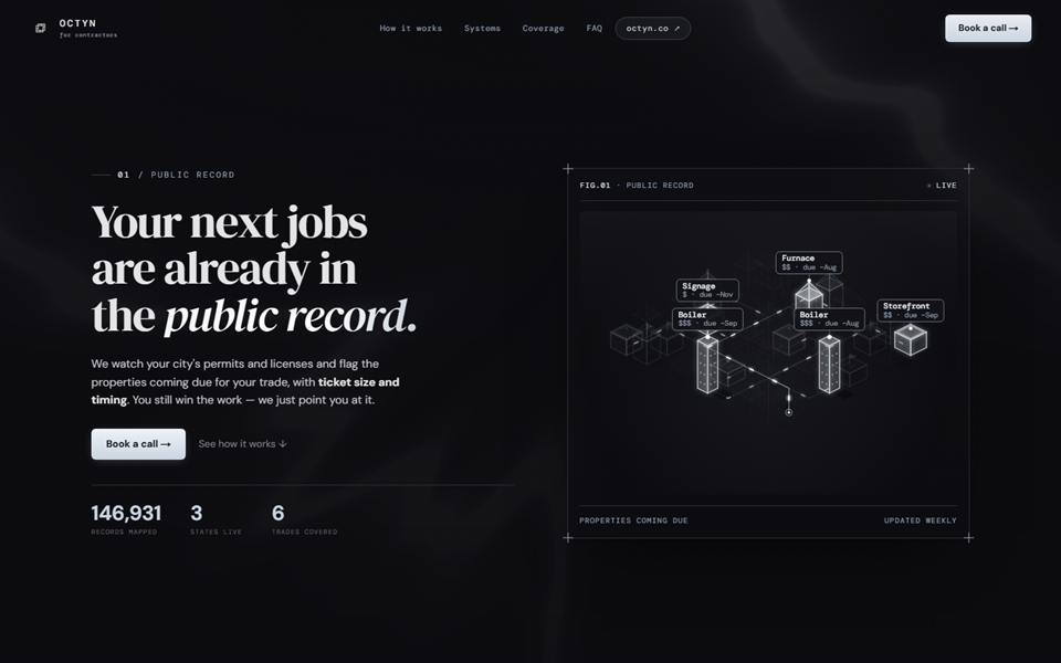 contractors.octyn.co, the permit-led vertical.