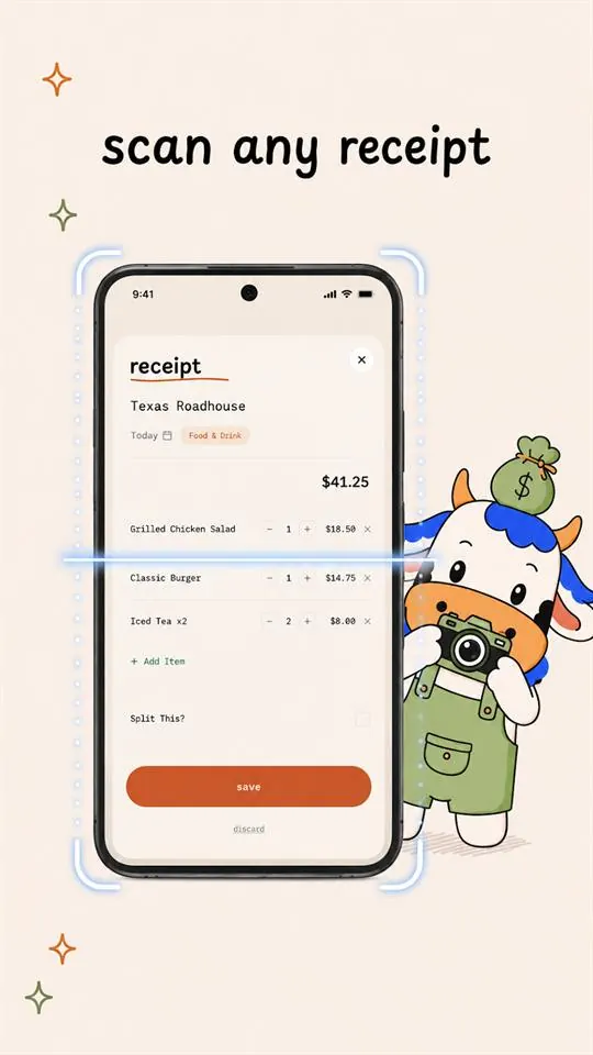 Mooney's receipt scan result before it is saved.